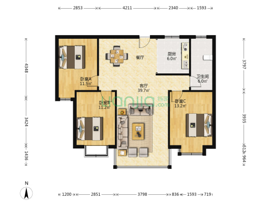 融城 3室1厅1卫 127平方