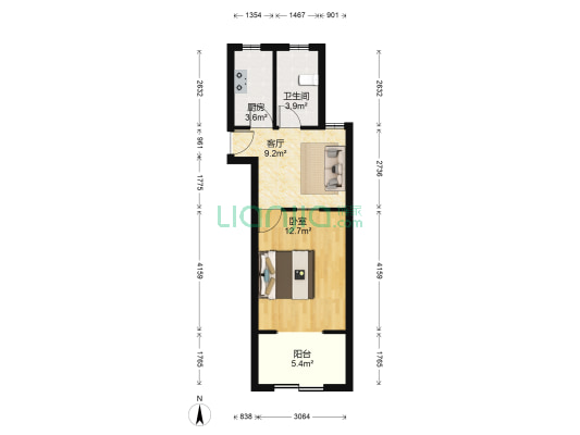 金光小区 1室1厅1卫 43平方