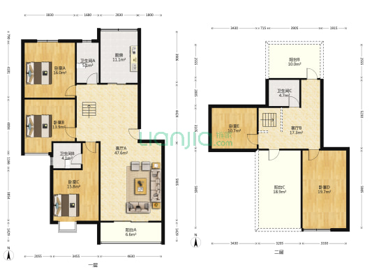 三环御景 5室2厅3卫 131平方
