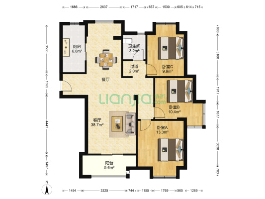 碧桂园海昌天澜三期 3室1厅1卫 116平方