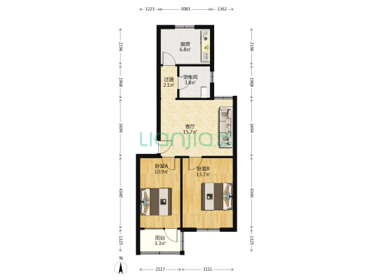果品公司宿舍 2室1厅1卫 69平方