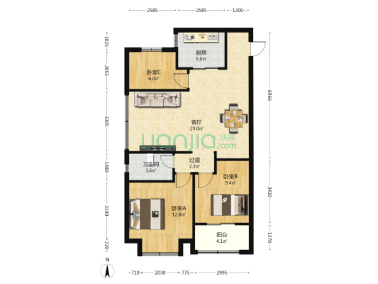 泽信云樾天著 3室1厅1卫 101平方