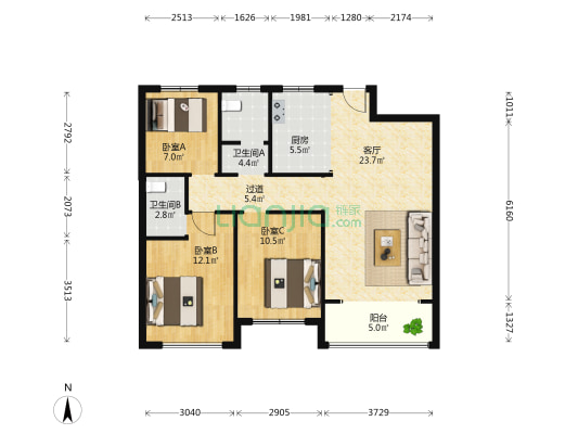 兴宇凤栖台 3室1厅2卫 110平方
