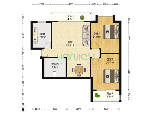 文锦苑 2室1厅1卫 93平方