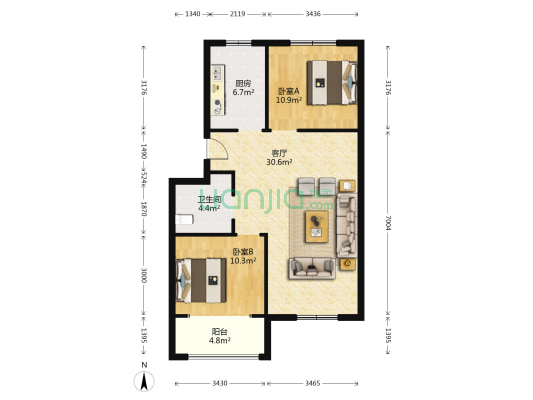 联谊星河源 2室1厅1卫 83平方
