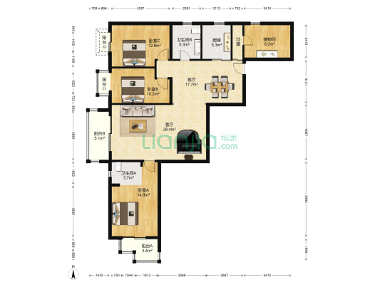 翠微嘉园 3室2厅2卫 153平方