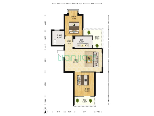 景港花苑 2室1厅1卫 91平方