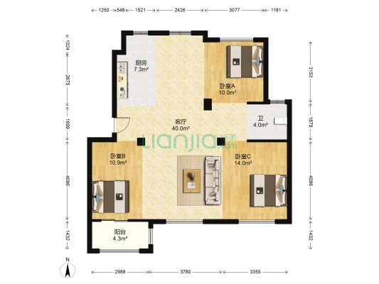 康宁新居 3室1厅1卫 100平方