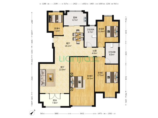 核工桂花园 4室2厅2卫 143平方