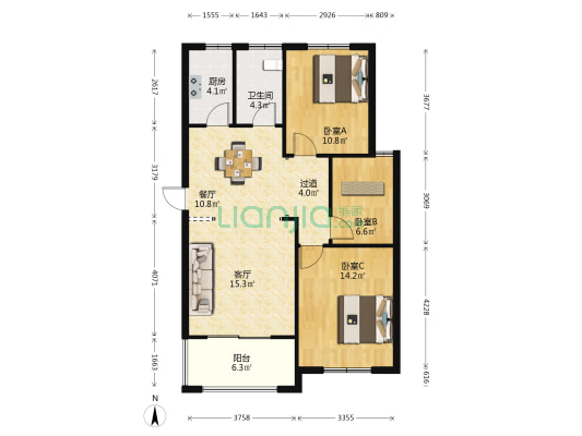栖水珑庭 3室2厅1卫 91平方