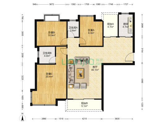 顺景朝阳活力坊 3室1厅2卫 127平方