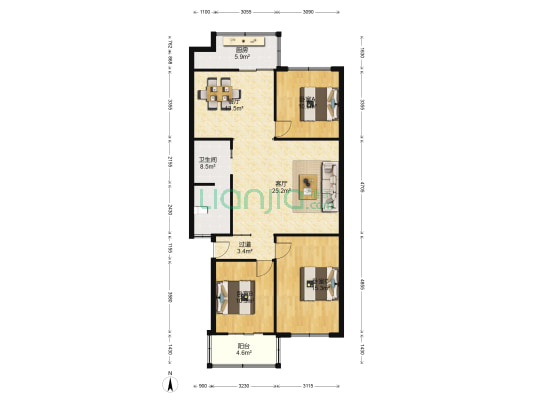 福利小区 3室2厅1卫 128平方