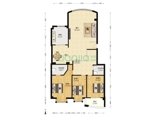 香江苑 3室1厅2卫 155平方