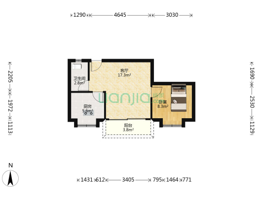 青竹花园南区 1室1厅1卫 44平方