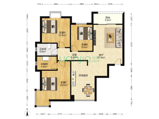 金域熙城 3室1厅1卫 122平方
