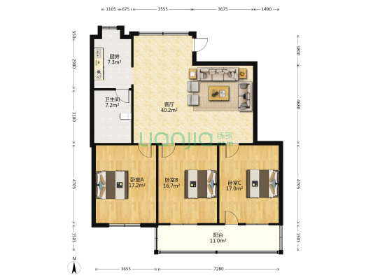 解放路15号 3室1厅1卫 113平方