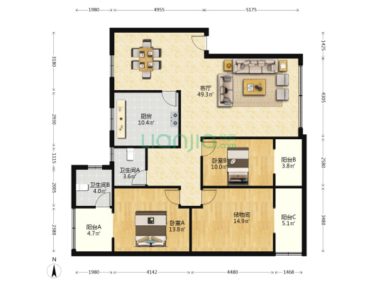 华西巷128号 2室1厅2卫 139平方