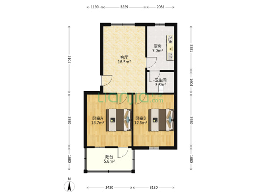 龙芽亭16号 2室1厅1卫 68平方