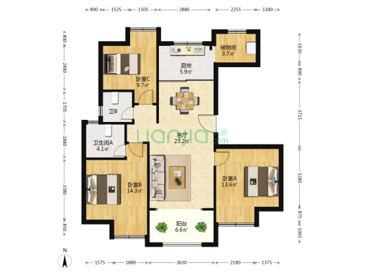 久强幸福湾 3室1厅2卫 115平方