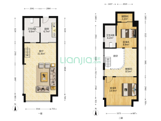 时代天地广场 2室1厅2卫 65平方