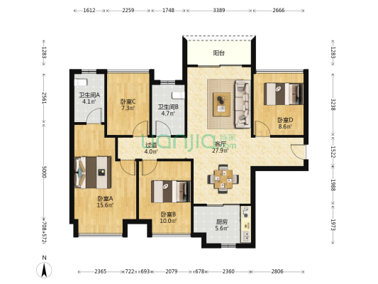 美的桂畔君兰 4室1厅2卫 114平方