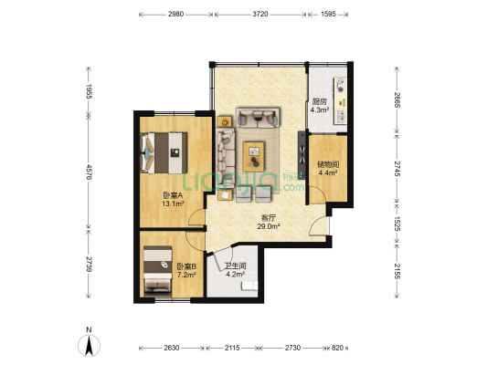 赛奥广场 2室1厅1卫 90平方