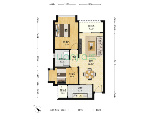 恒大御景半岛3号地块(万州) 2室1厅1卫 79平方