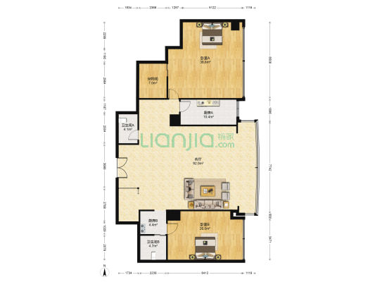 宝谊大厦 2室1厅2卫 216平方