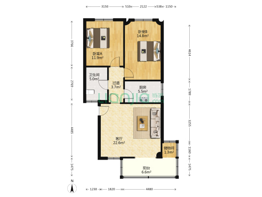利济西巷4到8号 2室1厅1卫 86平方