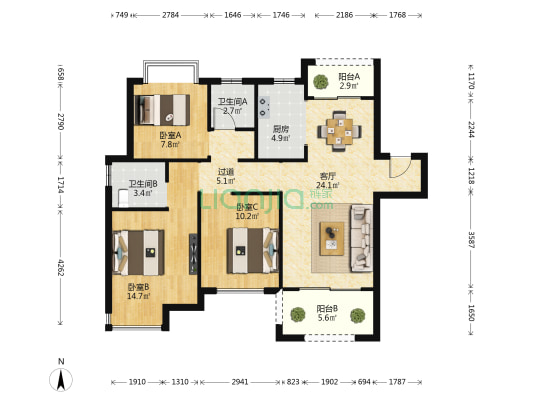 悦珑府 3室1厅2卫 109平方
