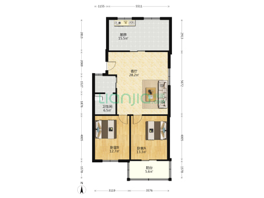 坝山公寓 2室1厅1卫 73平方