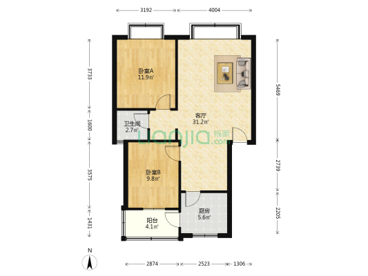 泰康东路35号 2室1厅1卫 80平方