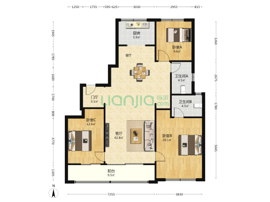 融创开封宸院 3室1厅2卫 142平方