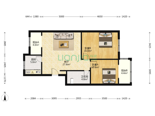 润晖公寓 2室1厅1卫 91平方