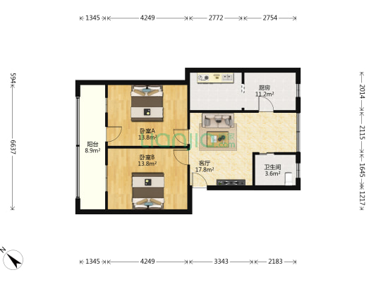 襄阳广播电视台樊城家属院 2室1厅1卫 89平方