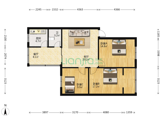 皇城堰街35号 3室2厅1卫 87平方