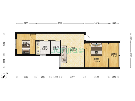 贵铁康馨物业军体校小区 2室1厅1卫 68平方