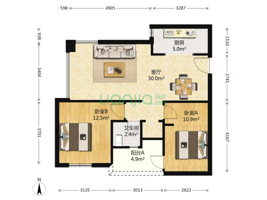 融创公园壹号 2室1厅1卫 80平方