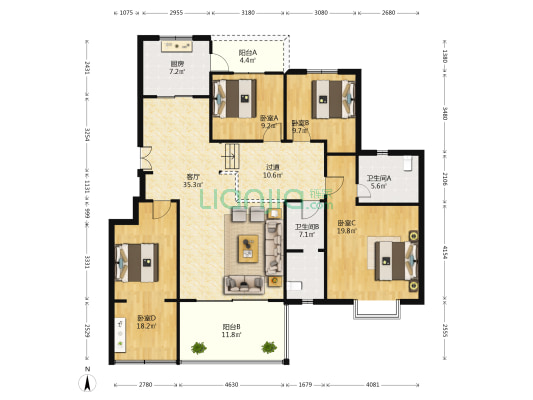 锦晖东街宿舍 4室1厅2卫 155平方