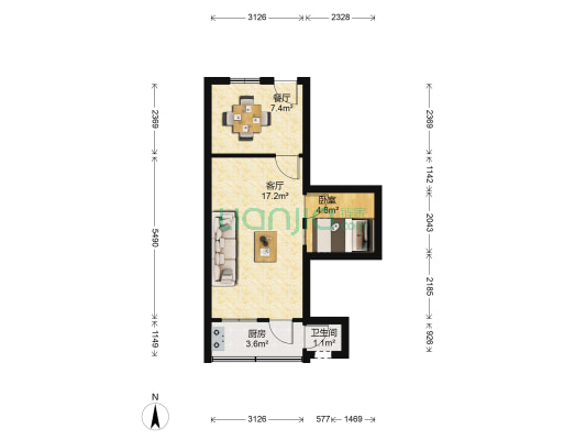 一环路东五段87号 1室2厅1卫 41平方