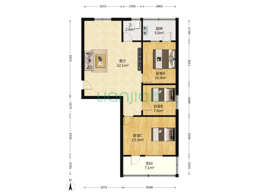 第九四0医院吴家园小区 3室1厅1卫 90平方