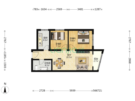 恒大江湾 2室1厅1卫 73平方