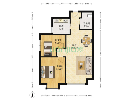 中城嘉汇 2室1厅1卫 88平方