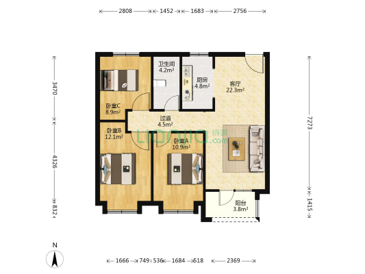 北辰香麓 3室1厅1卫 97平方
