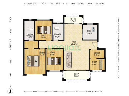 广乐颐景园 4室1厅2卫 115平方