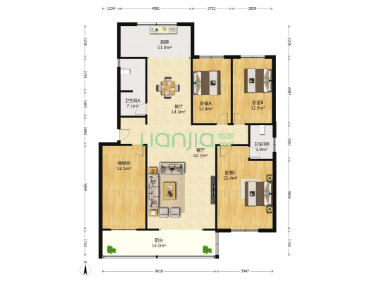 香山公寓 3室2厅2卫 186平方