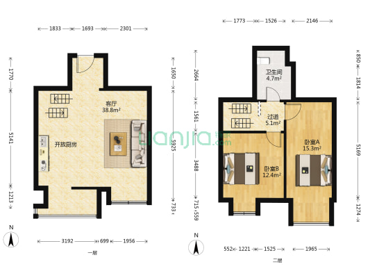 天润新苑 2室1厅1卫 91平方