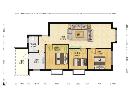 双凤桥支路 3室1厅1卫 98平方