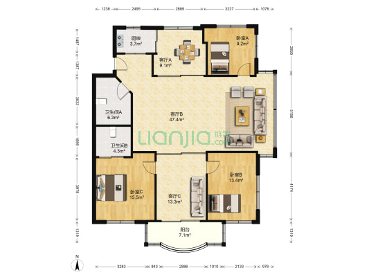 滨港花园 3室3厅2卫 144平方
