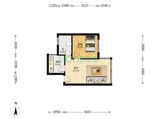七楼一室一厅带阁楼  楼上可以出租 可以住家-户型图